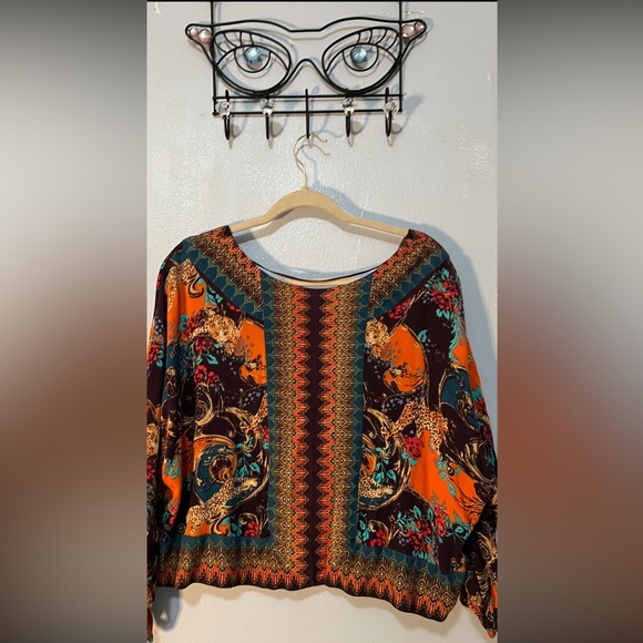 Free People Catch Me If You Can Top Blouse Purple Floral Tie Cuffs Cropped Small - Picture 11 of 15